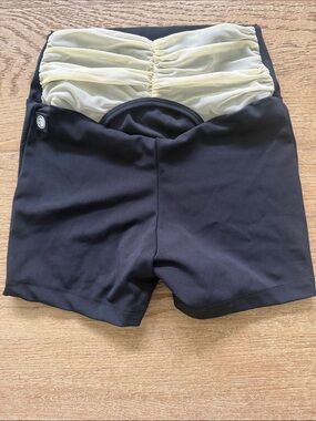 Women’s Athletic Shorts with Gathered Waistband - Black and Light Yellow